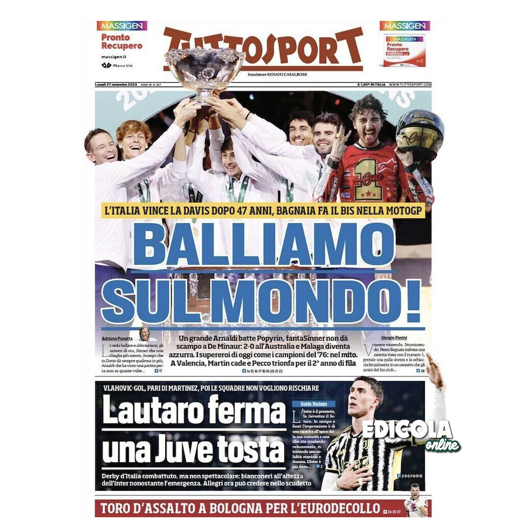 Zeitung Corriere Gazzetta dello Sport alle Davis Cup BAGNAIA SINNER ITALIA