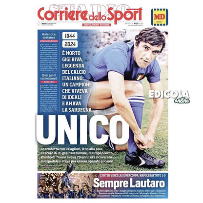 Corriere Gazzetta dello Sport alle 23.01.2024 Tod von Gigi RIVA Luigi Cagliari