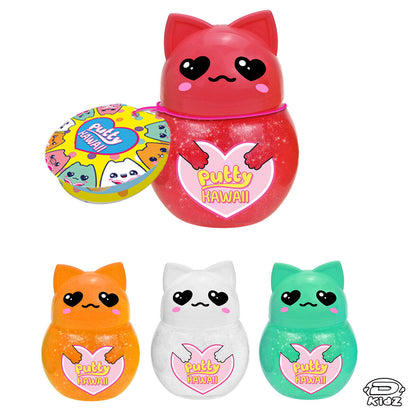 1x Personaggio PUTTY HAWAII Pasta Modellabile Gattino con SLIME Glitter Crystal