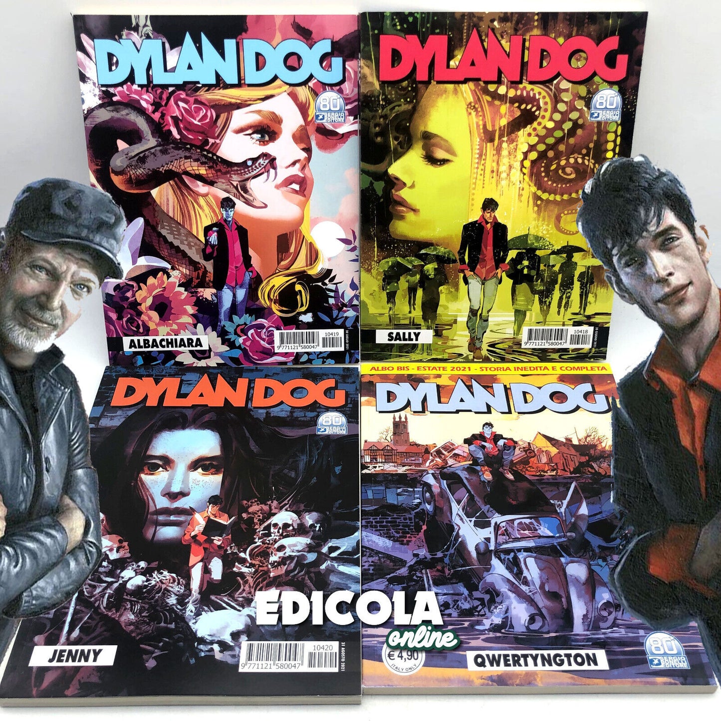 Lot 4 Comics von DYLAN DOG und VASCO ROSSI, komplette Serie 1, Erstausgabe, selten