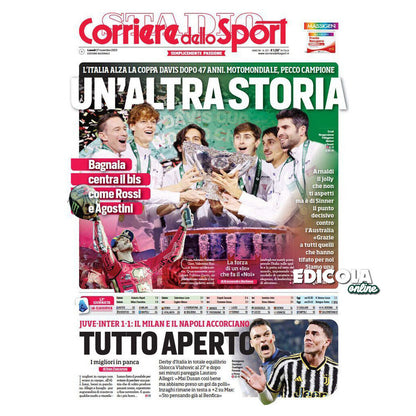 Zeitung Corriere Gazzetta dello Sport alle Davis Cup BAGNAIA SINNER ITALIA