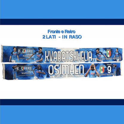 Sciarpa Ultras Calcio NAPOLI in Raso 2 Lati KVARASKELIA e OSIMHEN 3° Scudetto