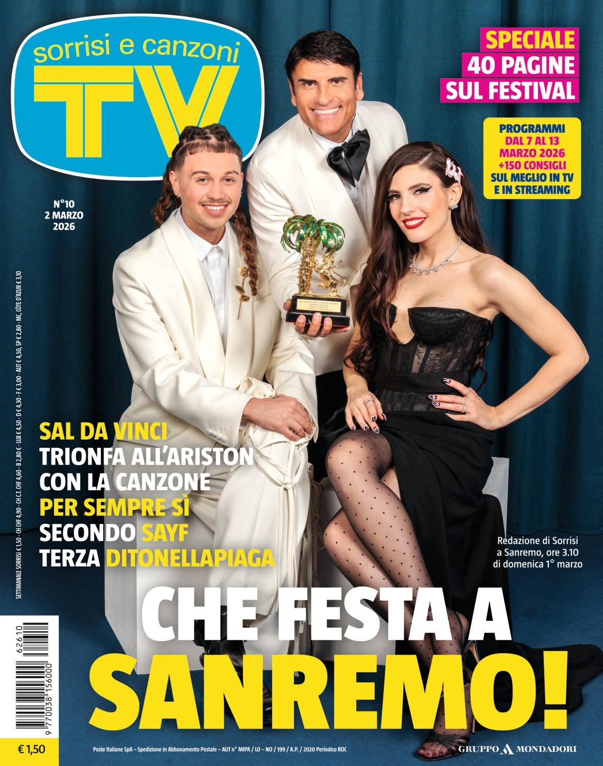 TV Sorrisi e Canzoni n°8 (11/02/2025) Sanremo Festival 2025 + Free Cucciolotti Sachet