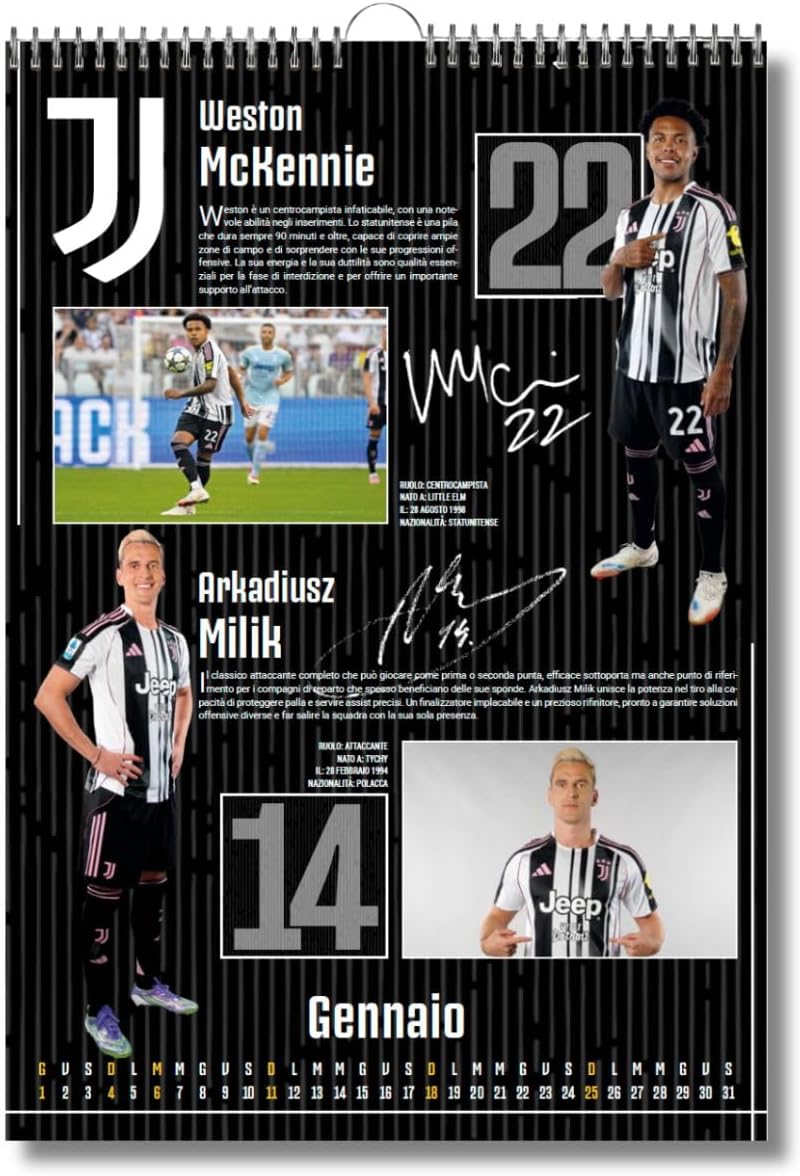 Calendario Verticale Juventus 2026+ Calendario da tavolo 2026 13 mesi - Prodotto Ufficiale
