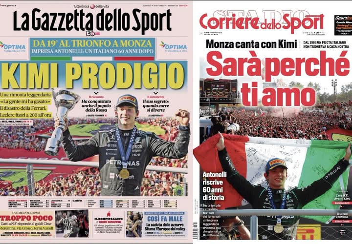 Giornale Quotidiano da Collezione Gazzetta e/o Corriere dello Sport Kimi Antonelli Trionfo a Monza 07.09.2026
