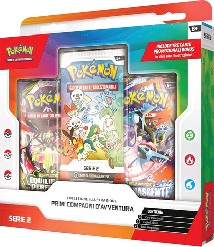 Pokémon: collezione illustrazione Primi compagni d’avventura - Serie 2 del GCC Pokémon (tre carte promozionali, due buste di espansione e un foglio di adesivi), Edizione in Italiano