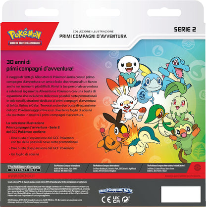 Pokémon: collezione illustrazione Primi compagni d’avventura - Serie 2 del GCC Pokémon (tre carte promozionali, due buste di espansione e un foglio di adesivi), Edizione in Italiano