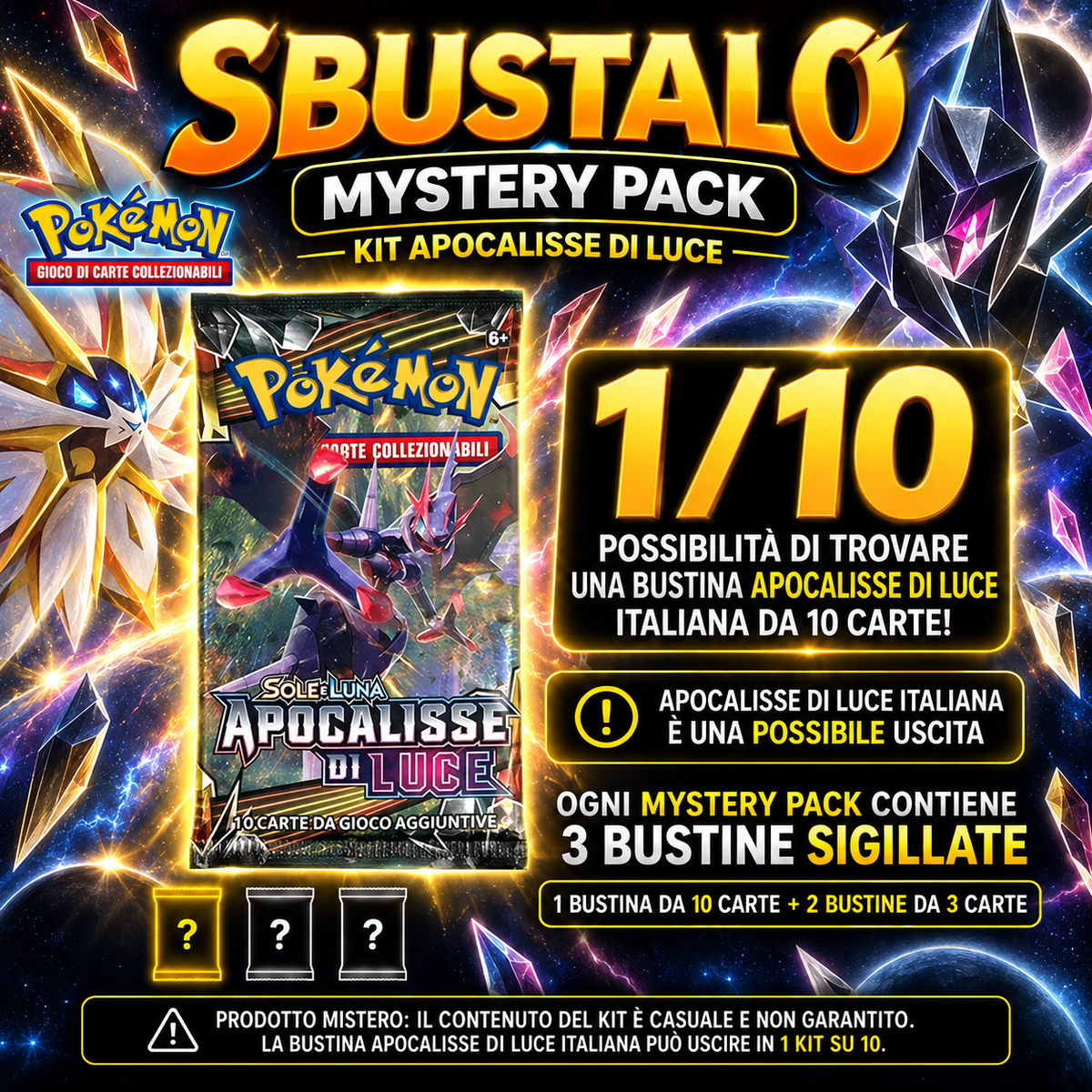Mystery Pack Pokémon by Sbustalo.com - 3 Guaranteed Sealed Italian Packs - 151 ITA Chance 1 in 10