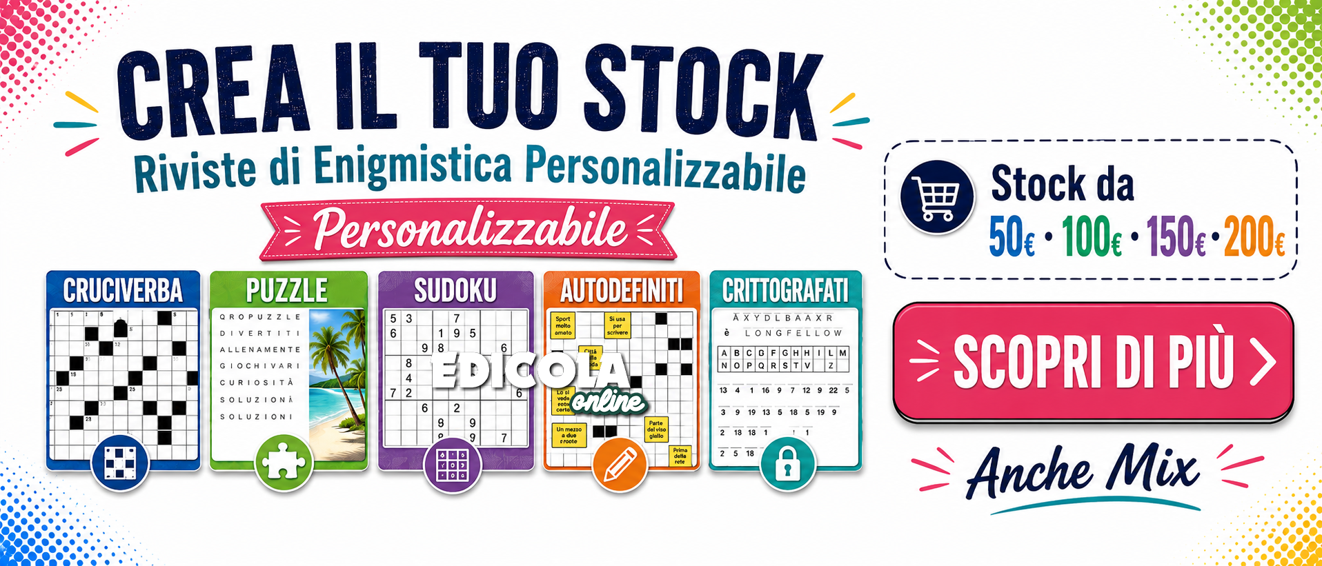 Crea il tuo stock di cruciverba, puzzle, sudoku, autodefiniti e crittografati