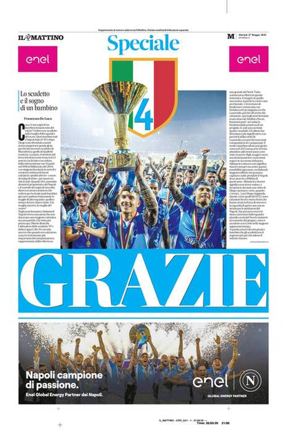 Giornali Quotidiani 4° Scudetto  SSC Calcio NAPOLI - Campione d'Italia 2024-25 2025