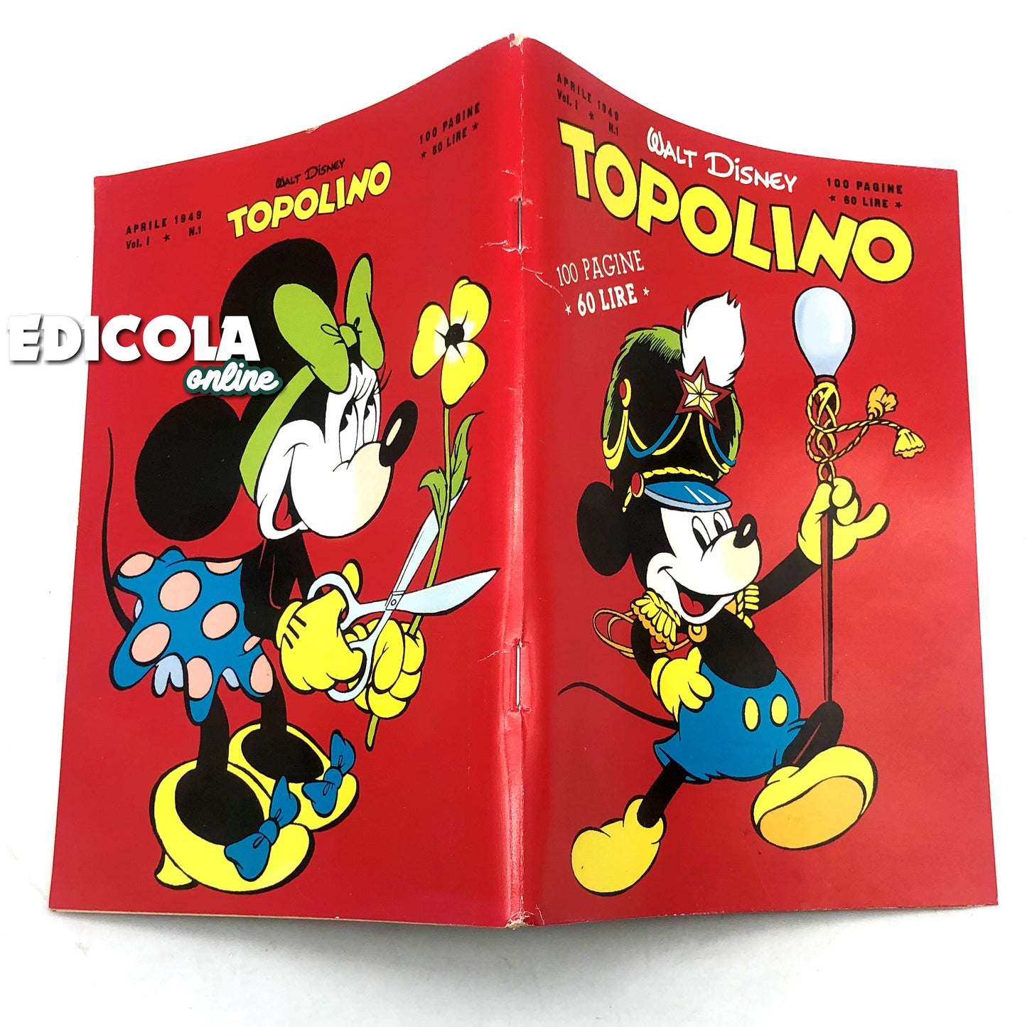 Réimpression du numéro 1 de la bande dessinée Mickey Mouse agrafée (2010), objet de collection, 60 lires, vintage et rare.