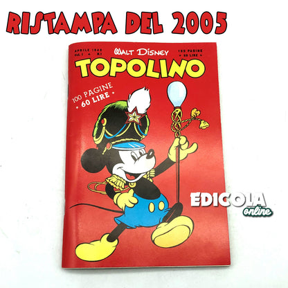 Mickey Mouse Comic Book agrafé n° 1 Réimpression (2005) Objet de collection 60 lires Vintage Rare