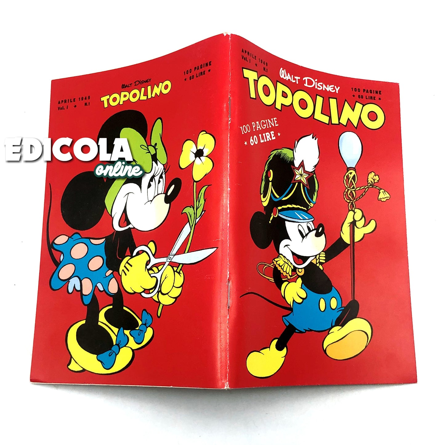 Mickey Mouse Comic Book agrafé n° 1 Réimpression (2005) Objet de collection 60 lires Vintage Rare