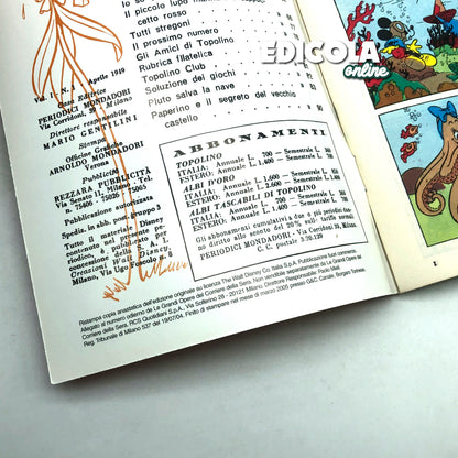 Mickey Mouse Comic Book agrafé n° 1 Réimpression (2005) Objet de collection 60 lires Vintage Rare