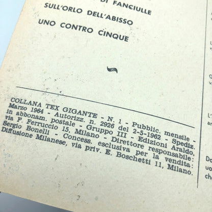 Fumetto Tex Willer Tre Stelle numero n.1 LA MANO ROSSA Originale £ 200 Lire 1964
