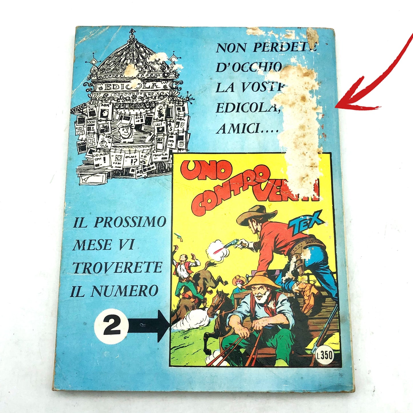 Fumetto Tex Willer numero n. 1 LA MANO ROSSA Originale £ 350 Lire 1964 Aut 2926 (Difetto sul retro)