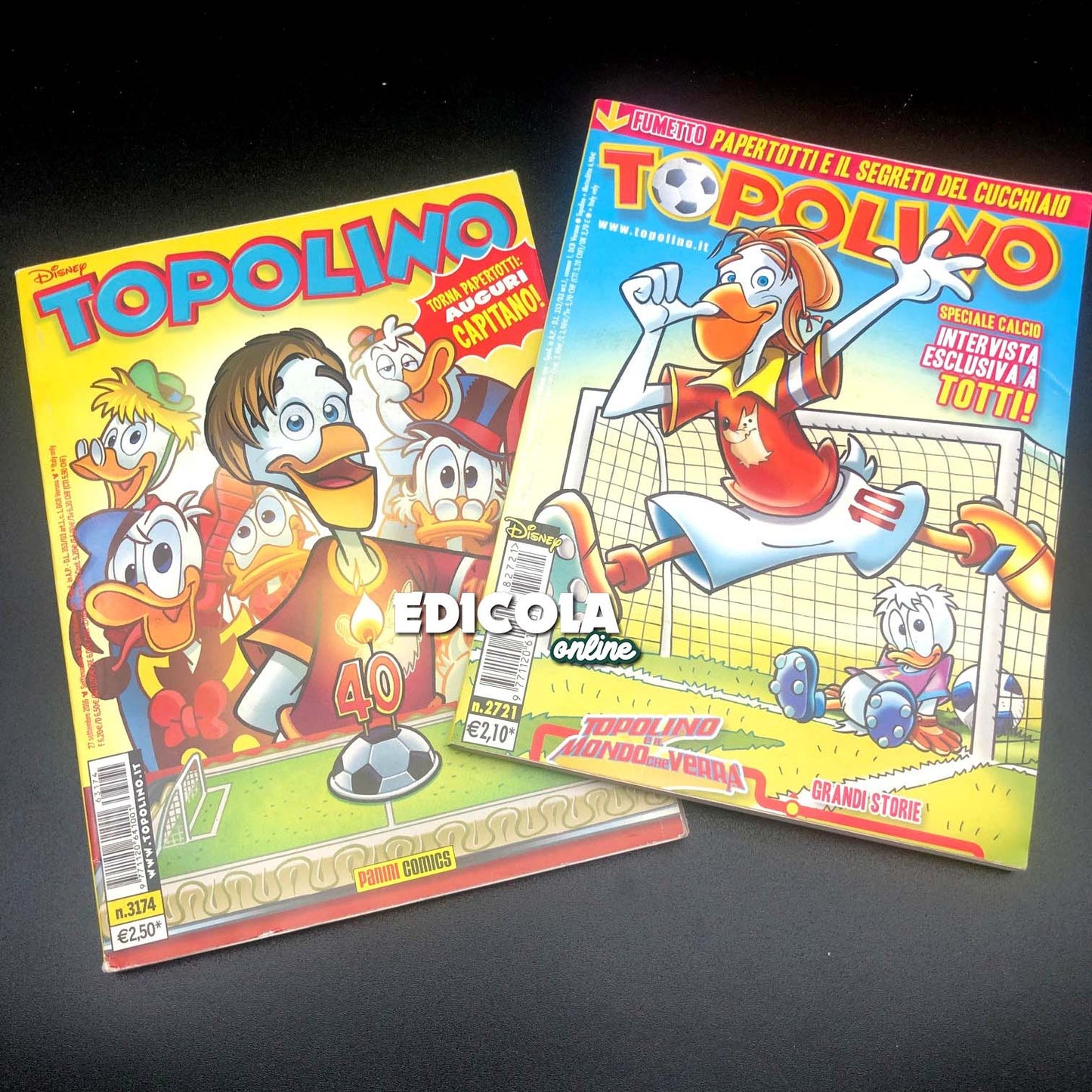 Set 2 Fumetti di TOPOLINO Libretto Francesco TOTTI che diventa Papertotti