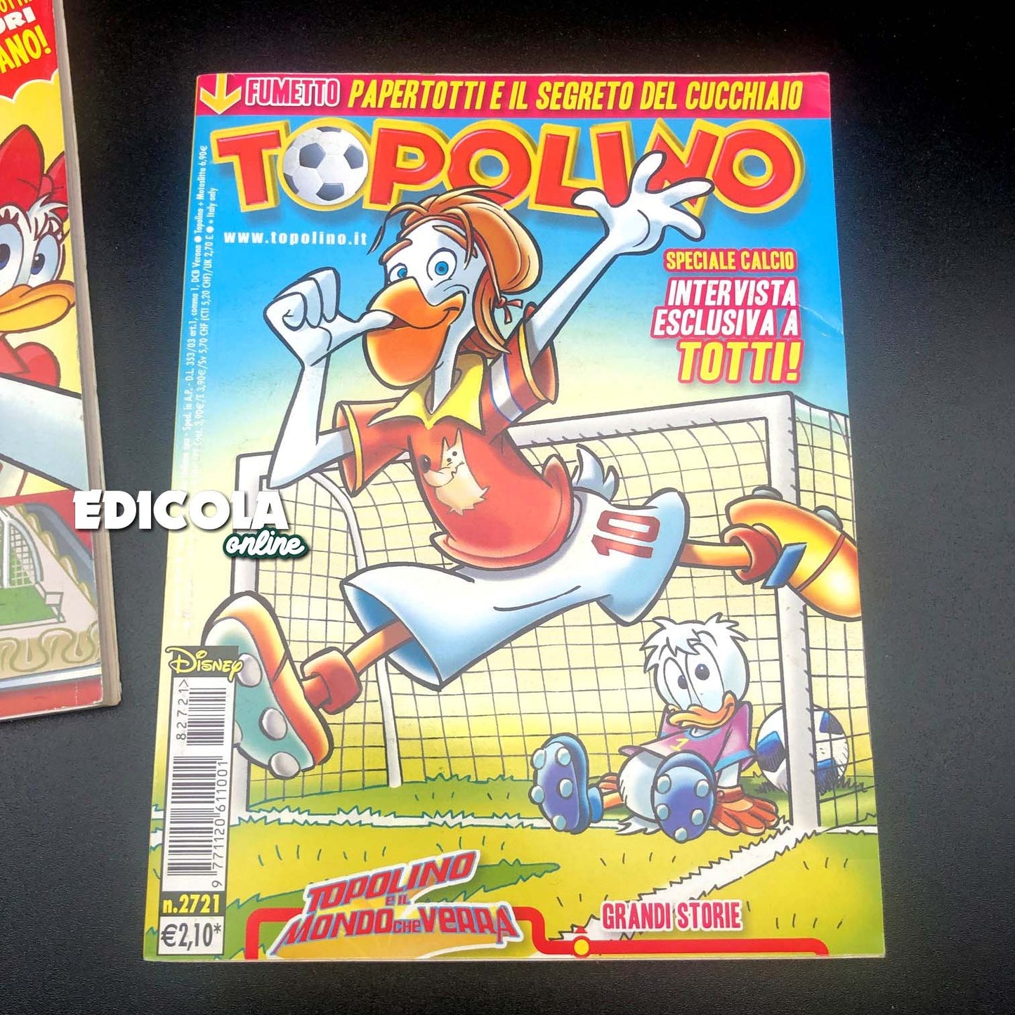 Set 2 Fumetti di TOPOLINO Libretto Francesco TOTTI che diventa Papertotti