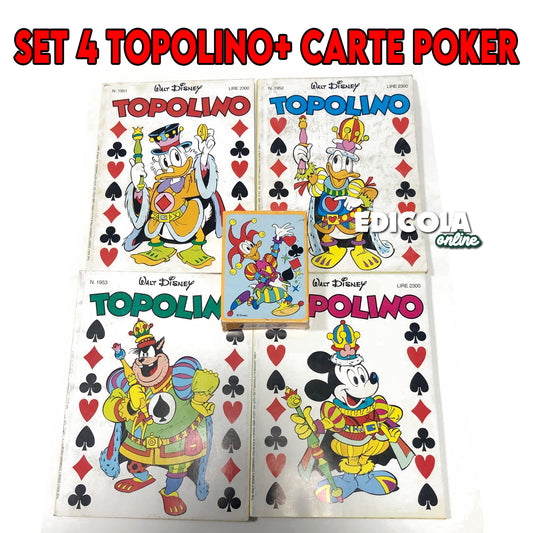 Ensemble de 4 bandes dessinées à collectionner Mickey Mouse avec des cartes à jouer Modiano Poker.