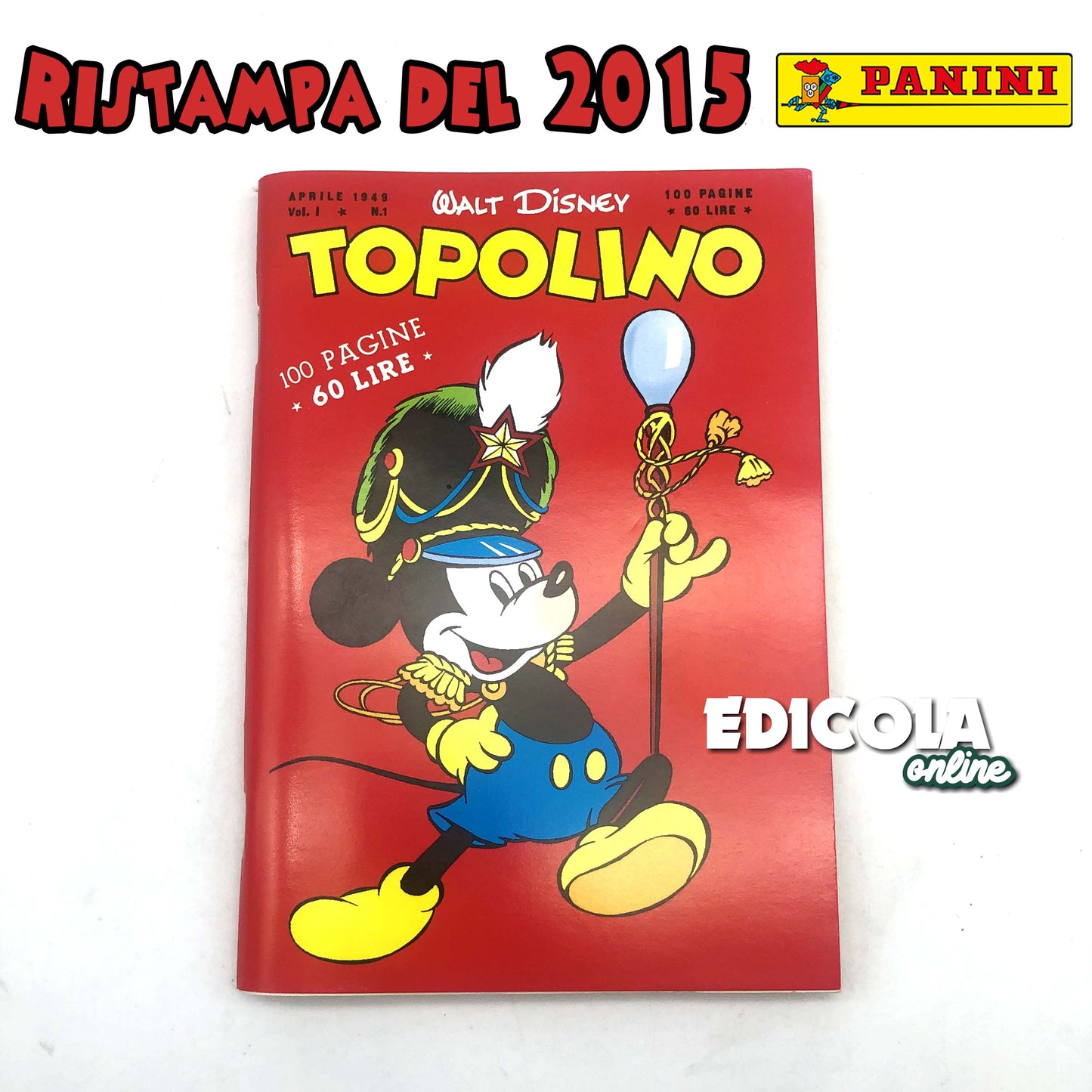 Réimpression du numéro 1 de la bande dessinée Mickey Mouse agrafée (PANINI), objet de collection, 60 lires, vintage et rare.