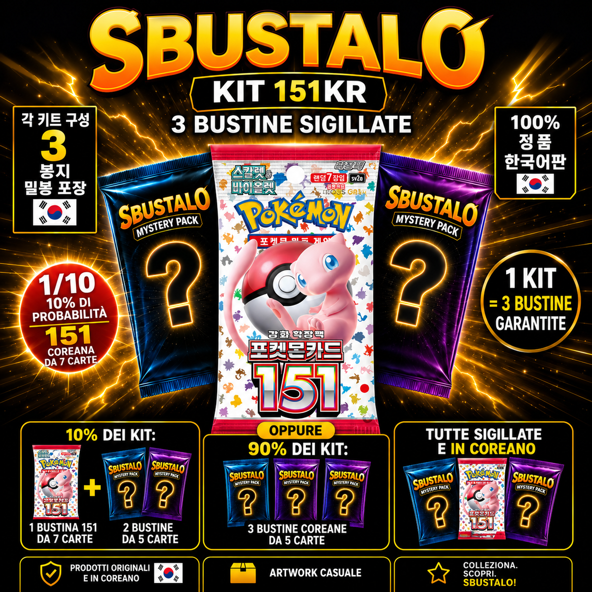 Mystery Pack Pokémon by Sbustalo.com - 3 Guaranteed Sealed Japanese Booster Packs - Chance of 151 JP 1 in 10