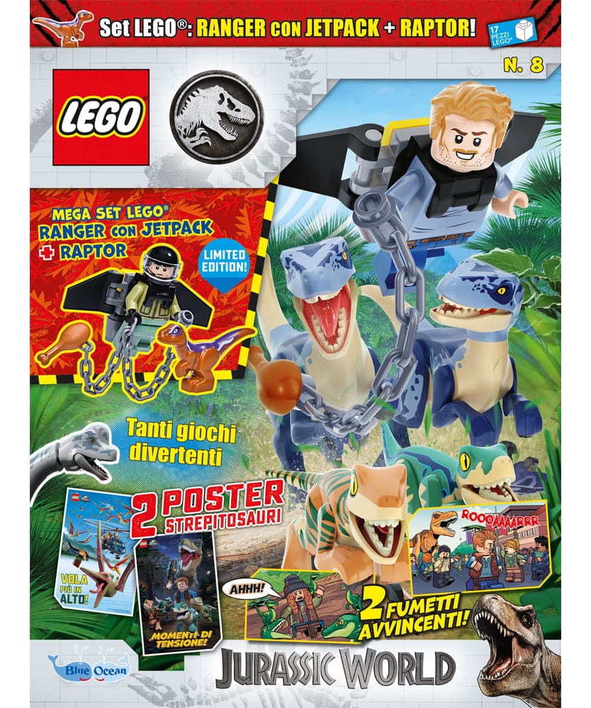 Rivista LEGO JURASSIC WORLD N. 8 - RANGER CON JETPACK + RAPTOR