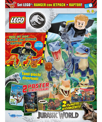 Rivista LEGO JURASSIC WORLD N. 8 - RANGER CON JETPACK + RAPTOR