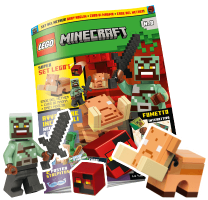 Rivista LEGO Minecraft PLUS n.8 + BABY HOGLIN + CUBO DI MAGMA + EROE DEL NETHER!