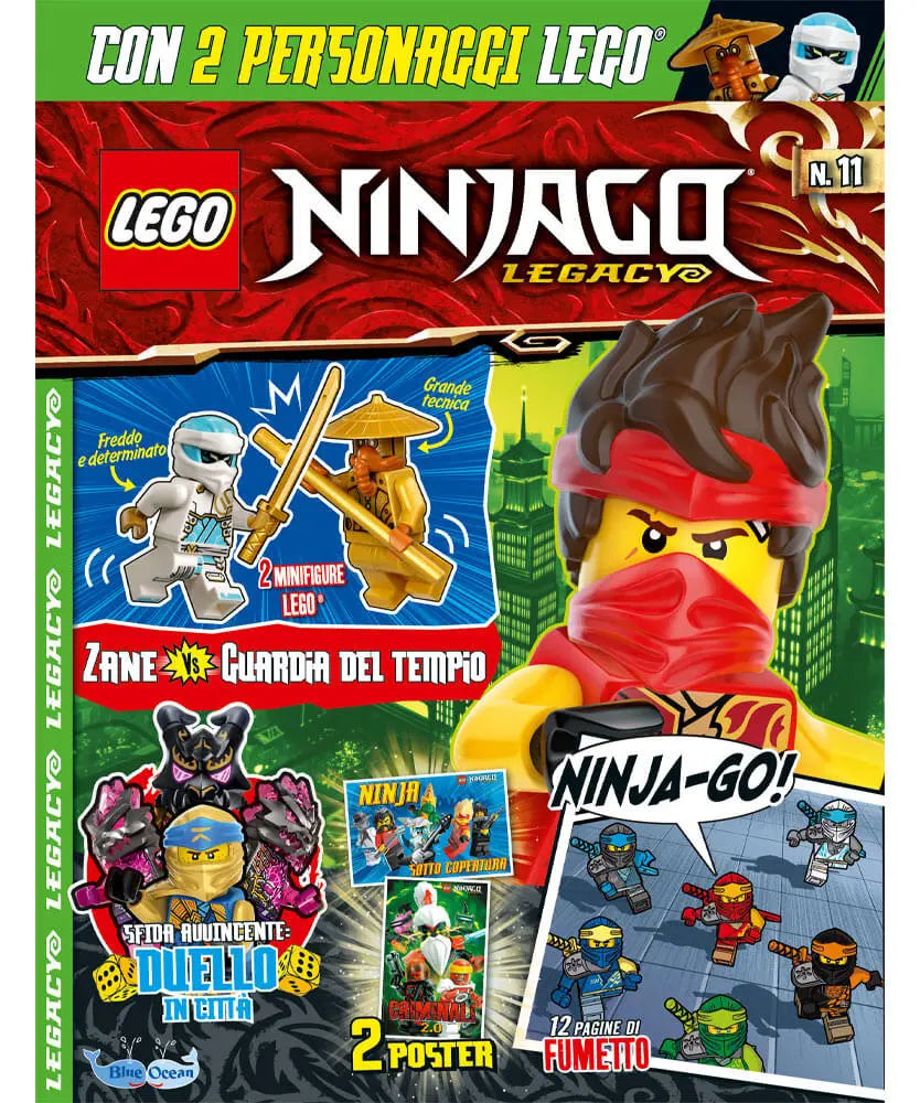 Rivista LEGO NINJAGO LEGACY n. 11 - Lattina con 2 GIOCHI : ZANE VS GUARDIA DEL TEMPIO