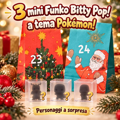 Calendario dell’Avvento Pokémon – 24 Sorprese con Bustine, Carte, Gadget e 3 Mini Funko Bitty Pop!