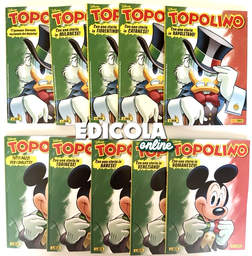 mini lotto 10 Fumetti TOPOLINO Set 3608 + 3619 Collezione in Dialetto Completa