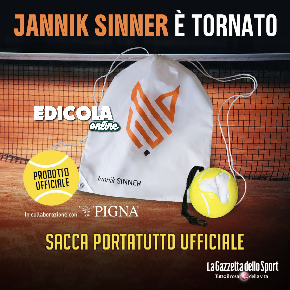 Libro e gadget Jannik SINNER Numero 1 Sacca Volpe Rossa ufficiale