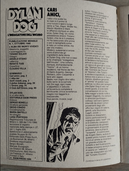 Dylan Dog n. 1  - L' alba dei morti viventi - Prima edizione - Originale 1986