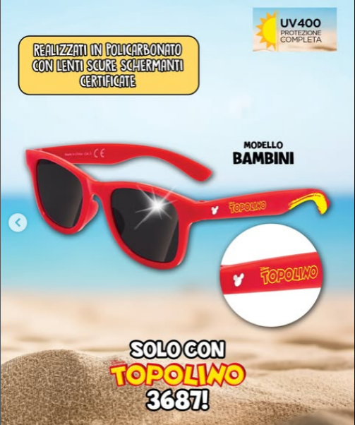 Fumetto Topolino n. 3687 Con Gadget Occhiali da Sole ( Adulto o Bambini )