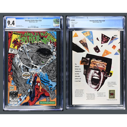 Fumetto Gradato CGC 9.4 : The Amazing Spider-Man #328 - Edizione In Lingua Originale - Cover Hulk Grigio 1990 Marvel