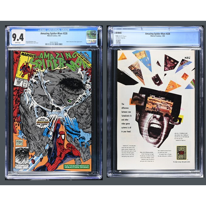 Fumetto Gradato CGC 9.4 : The Amazing Spider-Man #328 - Edizione In Lingua Originale - Cover Hulk Grigio 1990 Marvel