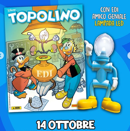 Bande dessinée Topolino n° 3699 avec gadget Edi Lampadina Amico Geniale avec lumière LED
