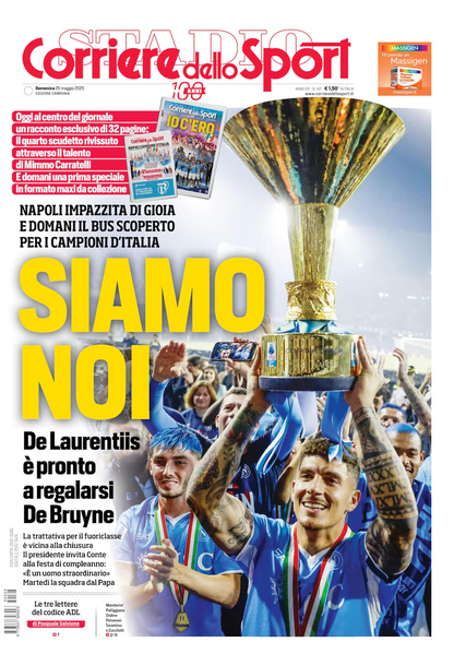 Giornali Quotidiani 4° Scudetto  SSC Calcio NAPOLI - Campione d'Italia 2024-25 2025