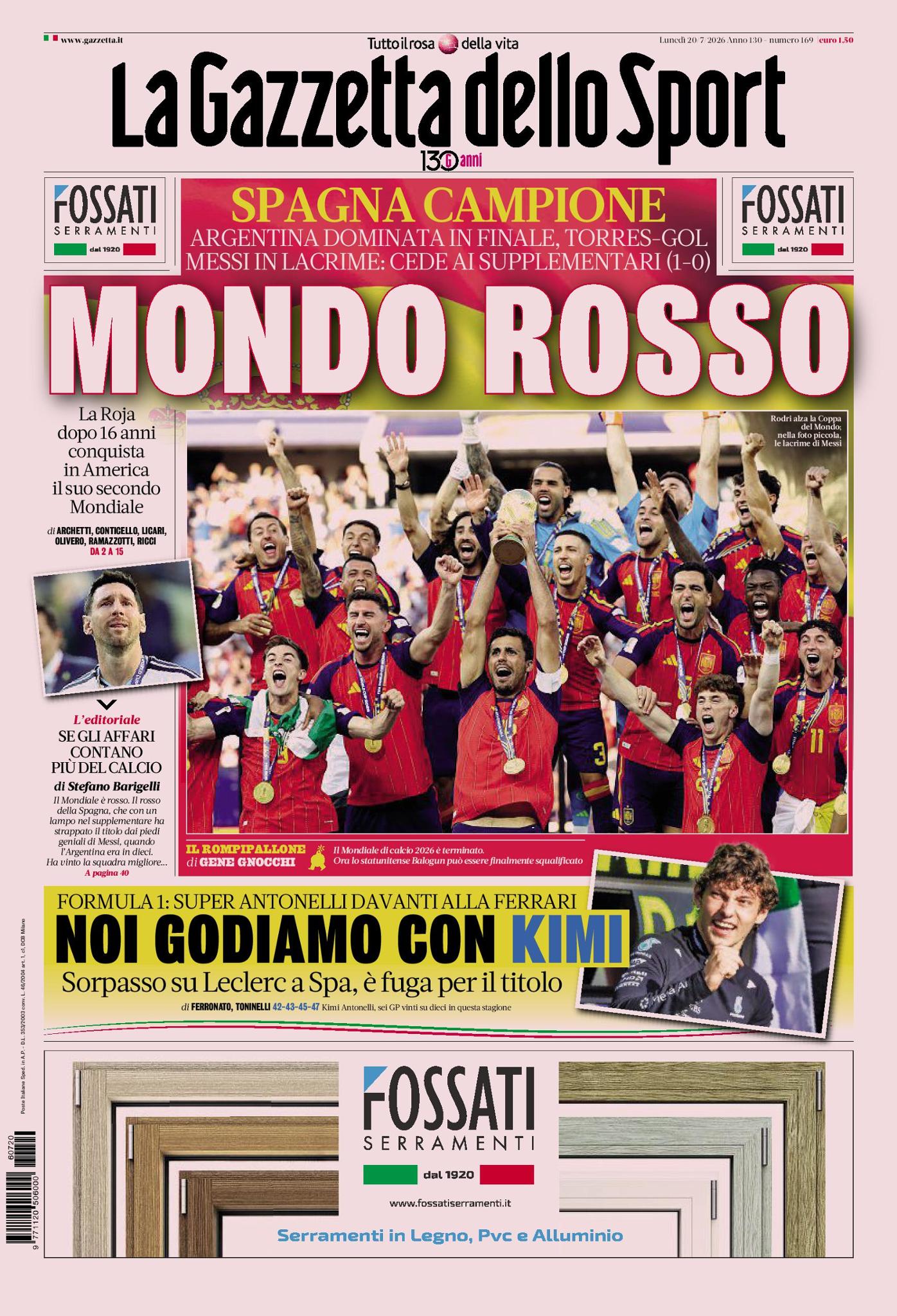 Giornale 20.07.2026 Campioni del Mondo SPAGNA - Fifa World Cup Usa Mexico Canada 2026