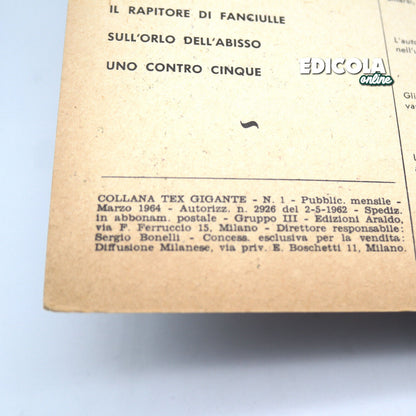 Numéro de bande dessinée Tex Willer n. 1 LA MAIN ROUGE Original 200 £ Lire 1964 Tueur