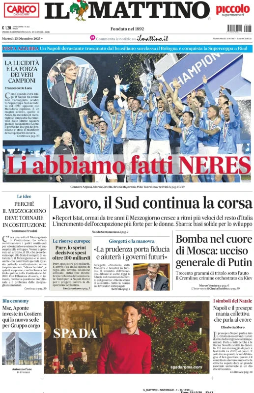 Giornale - IL MATTINO del 23.12.2025 - Il Napoli Vince la SuperCoppa ITALIANA