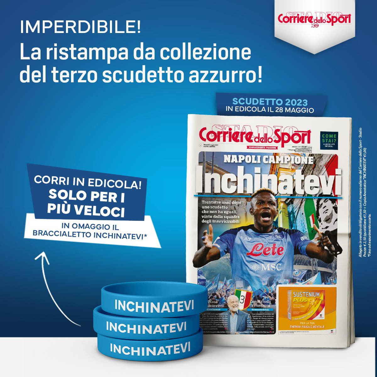 Napoli's 3rd Scudetto Corriere dello Sport + "BOW" Bracelet