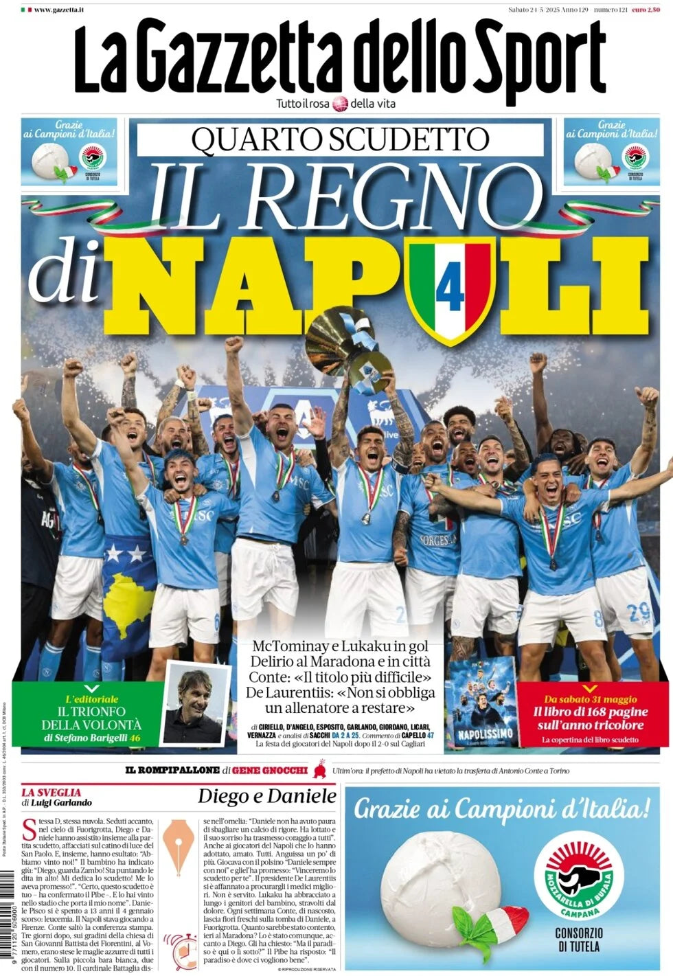 Giornali Quotidiani 4° Scudetto  SSC Calcio NAPOLI - Campione d'Italia 2024-25 2025