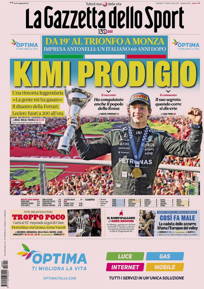 Giornale Quotidiano da Collezione Gazzetta e/o Corriere dello Sport Kimi Antonelli Trionfo a Monza 07.09.2026