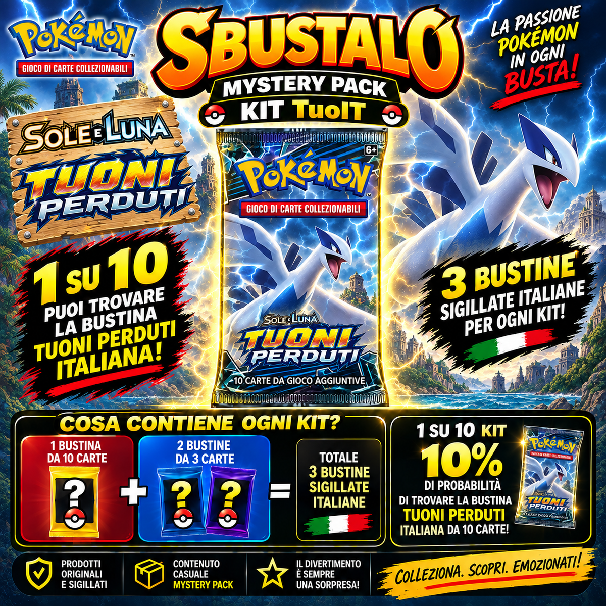 Mystery Pack Pokèmon by Sbustalo.com - 3 Bustine Sigillate Italiane Garantite - Possibilità Tuoni Perduti ITA 1 su 10