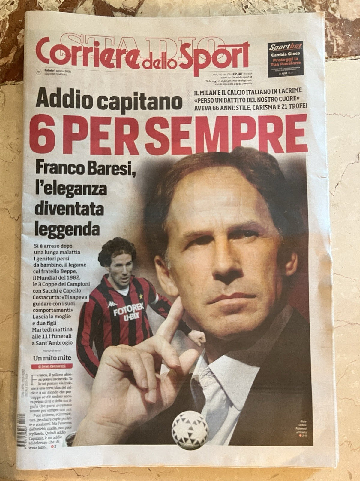 Giornali del 1° Agosto 2026 - In Ricordo di Franco Baresi : Il Capitano per sempre
