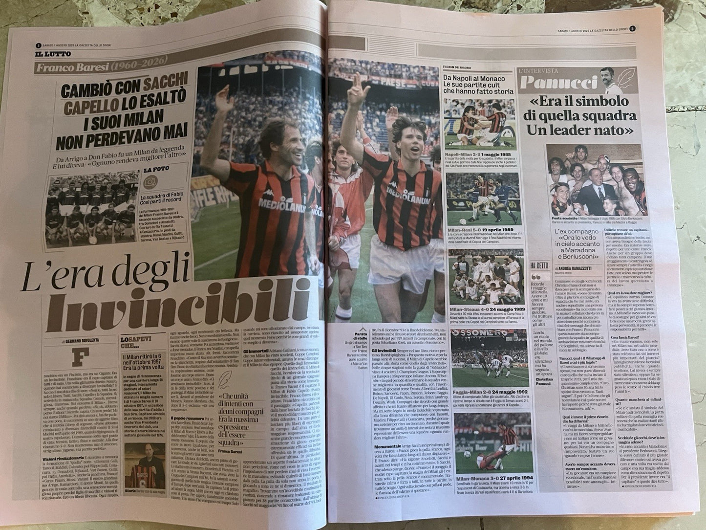 Giornali del 1° Agosto 2026 - In Ricordo di Franco Baresi : Il Capitano per sempre