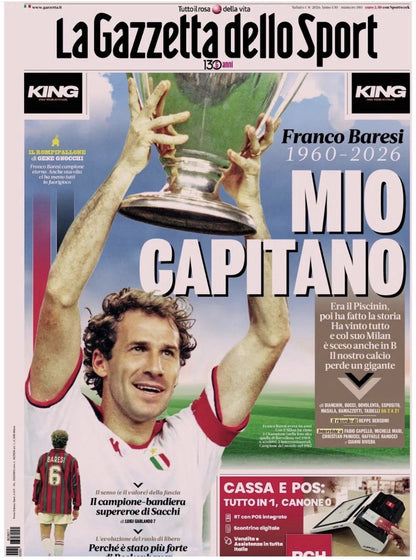 Giornali del 1° Agosto 2026 - In Ricordo di Franco Baresi : Il Capitano per sempre