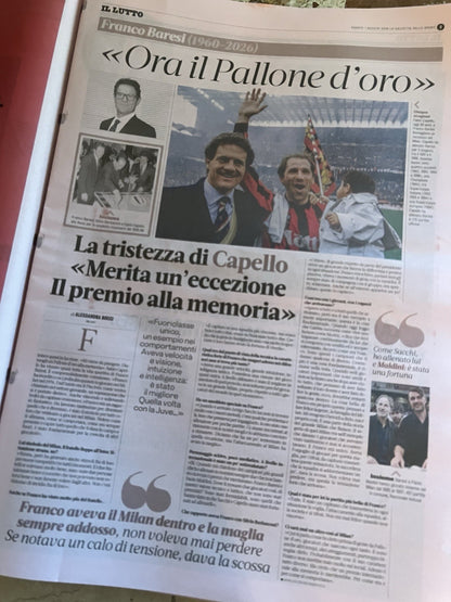 Giornali del 1° Agosto 2026 - In Ricordo di Franco Baresi : Il Capitano per sempre