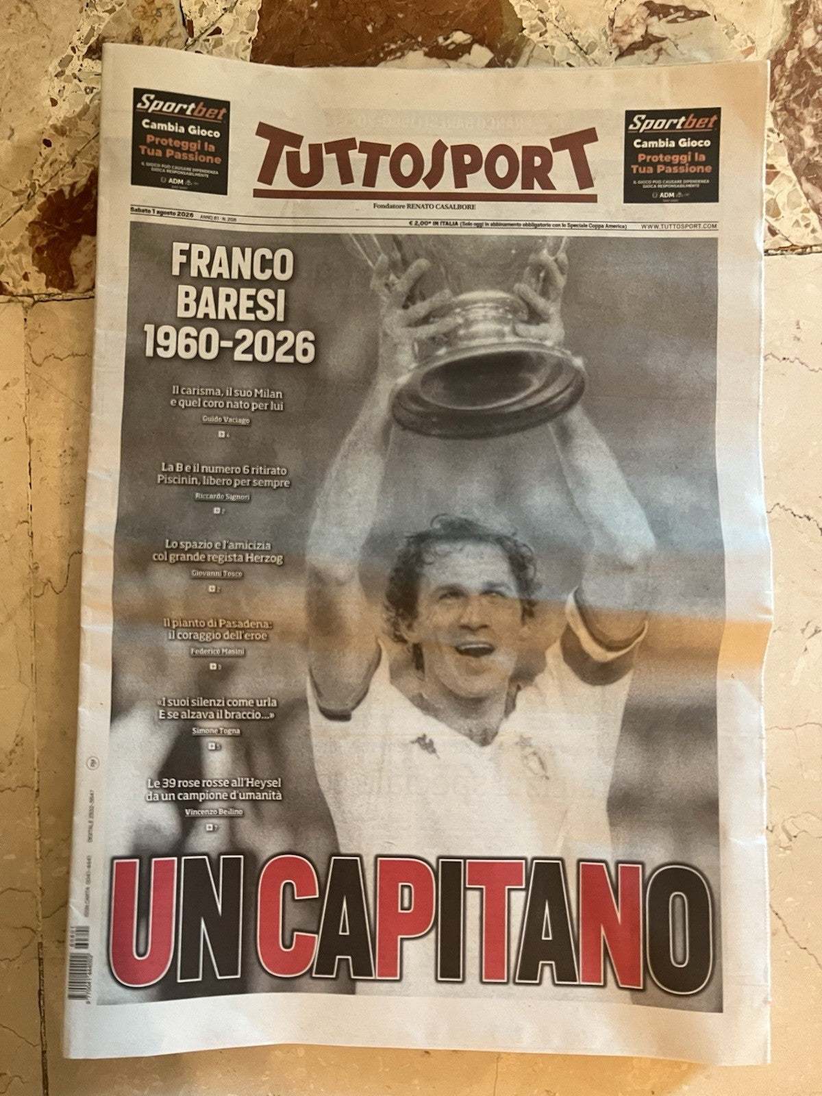 Giornali del 1° Agosto 2026 - In Ricordo di Franco Baresi : Il Capitano per sempre